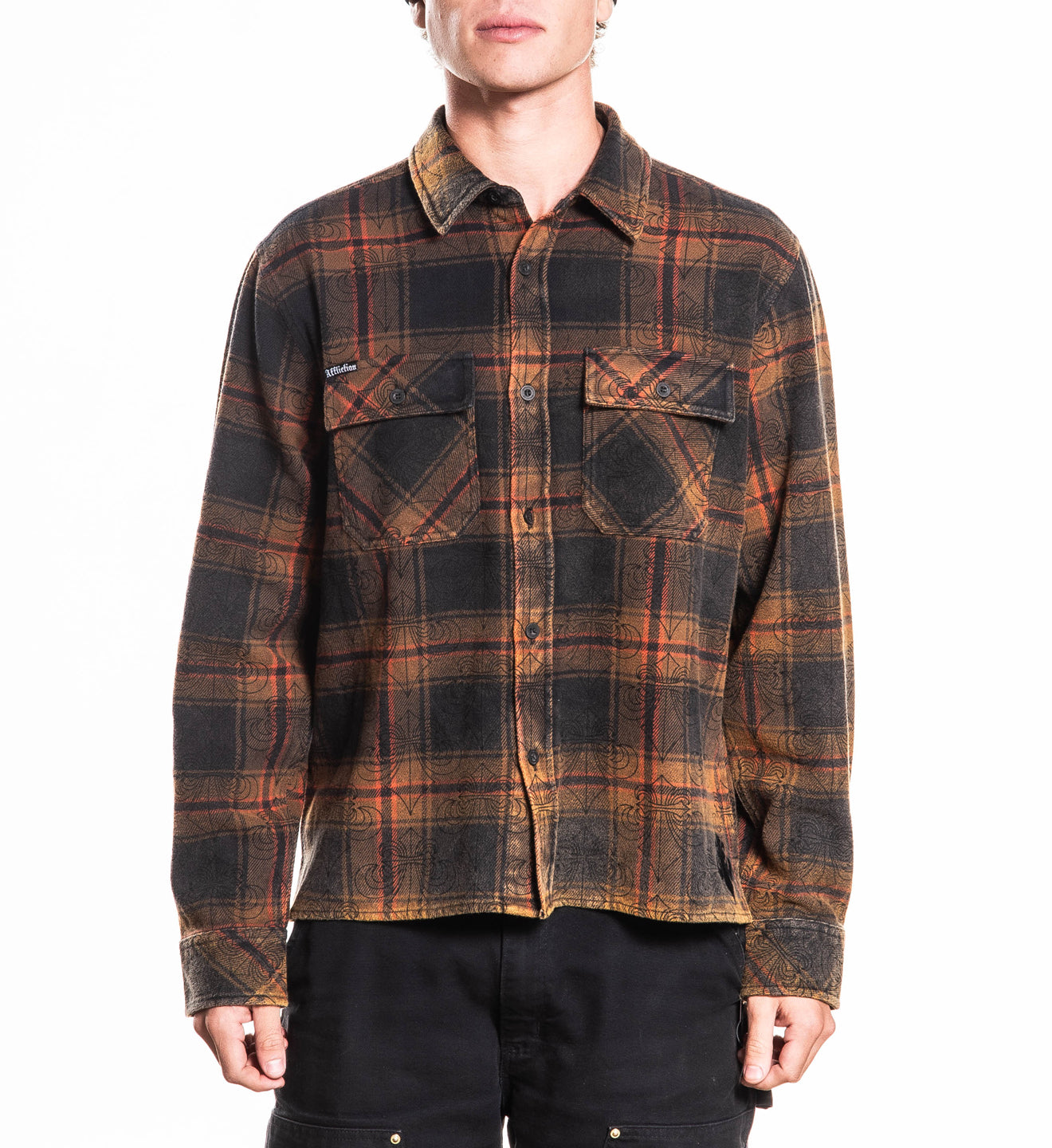 Affliction Live Fast Flannel Shirt in Black,Brown