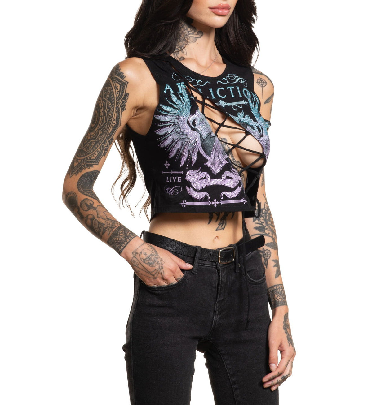 Portrayal Cut Out Crop Tee - Affliction Clothing