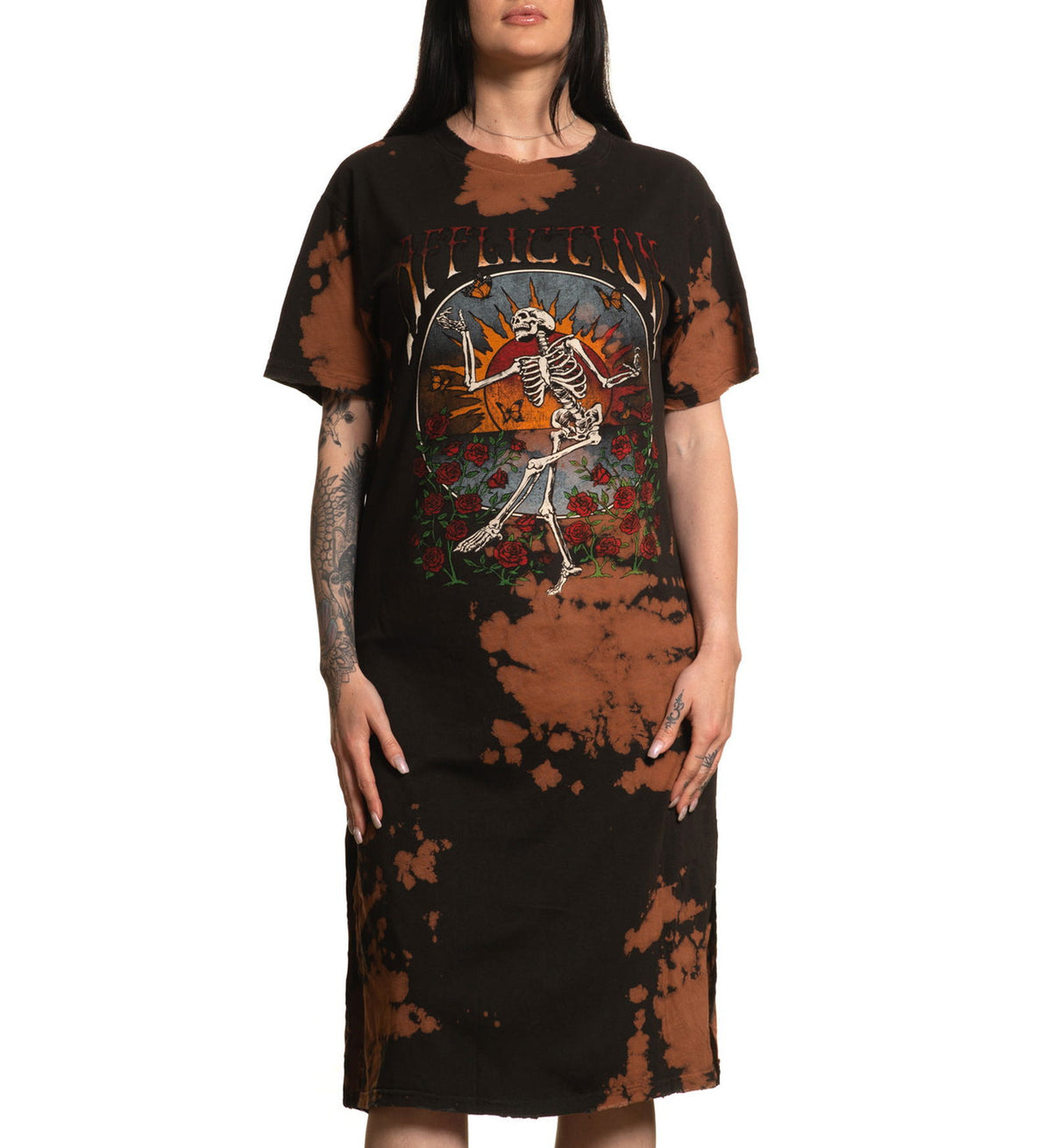 Skeleton Rose Shirt Dress - Affliction Clothing