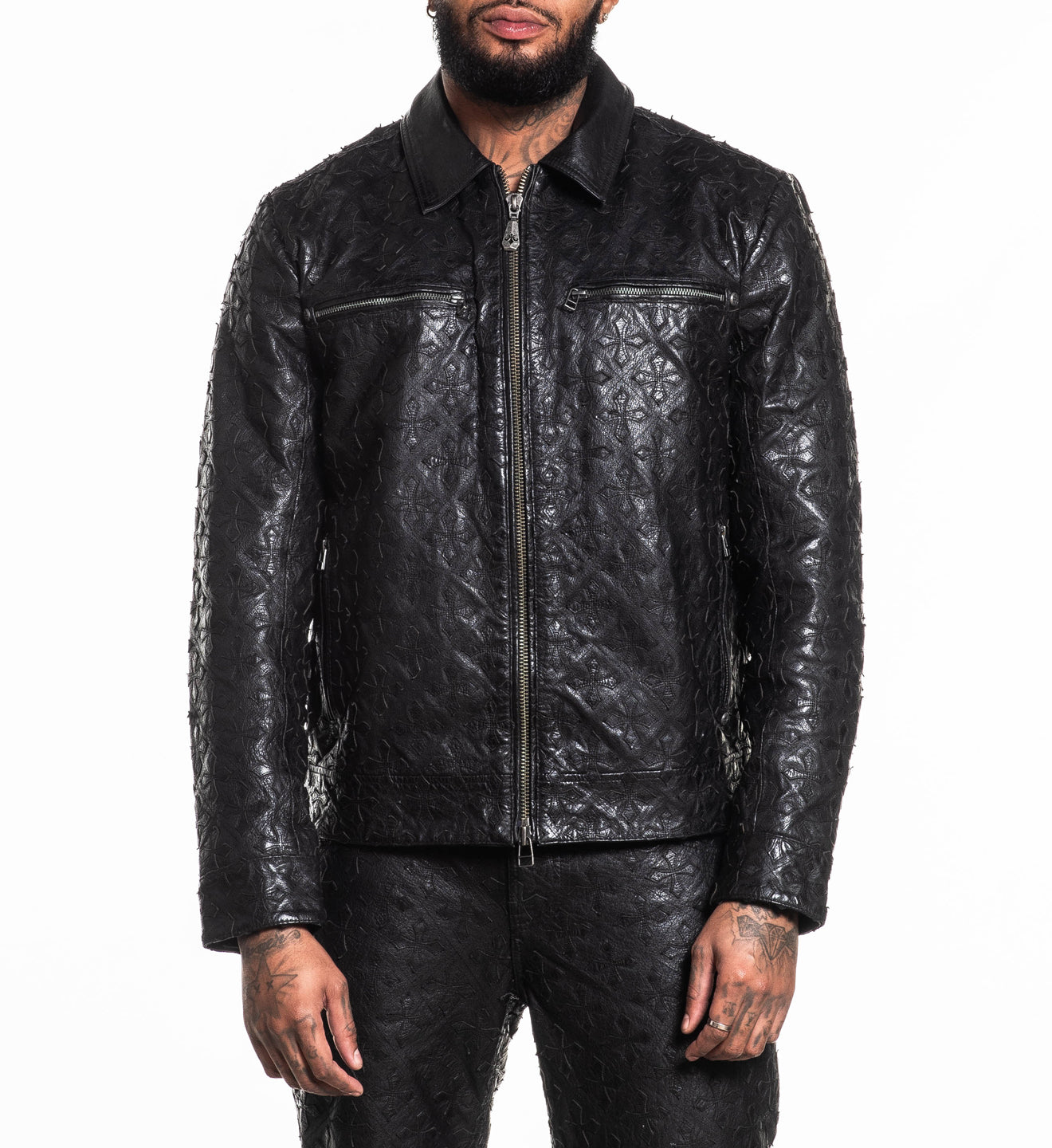 Quilted Cross Leather Jacket