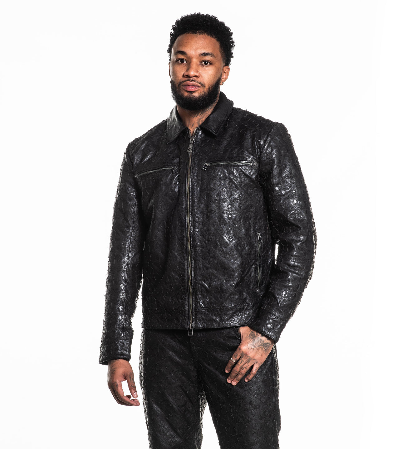 Quilted Cross Leather Jacket