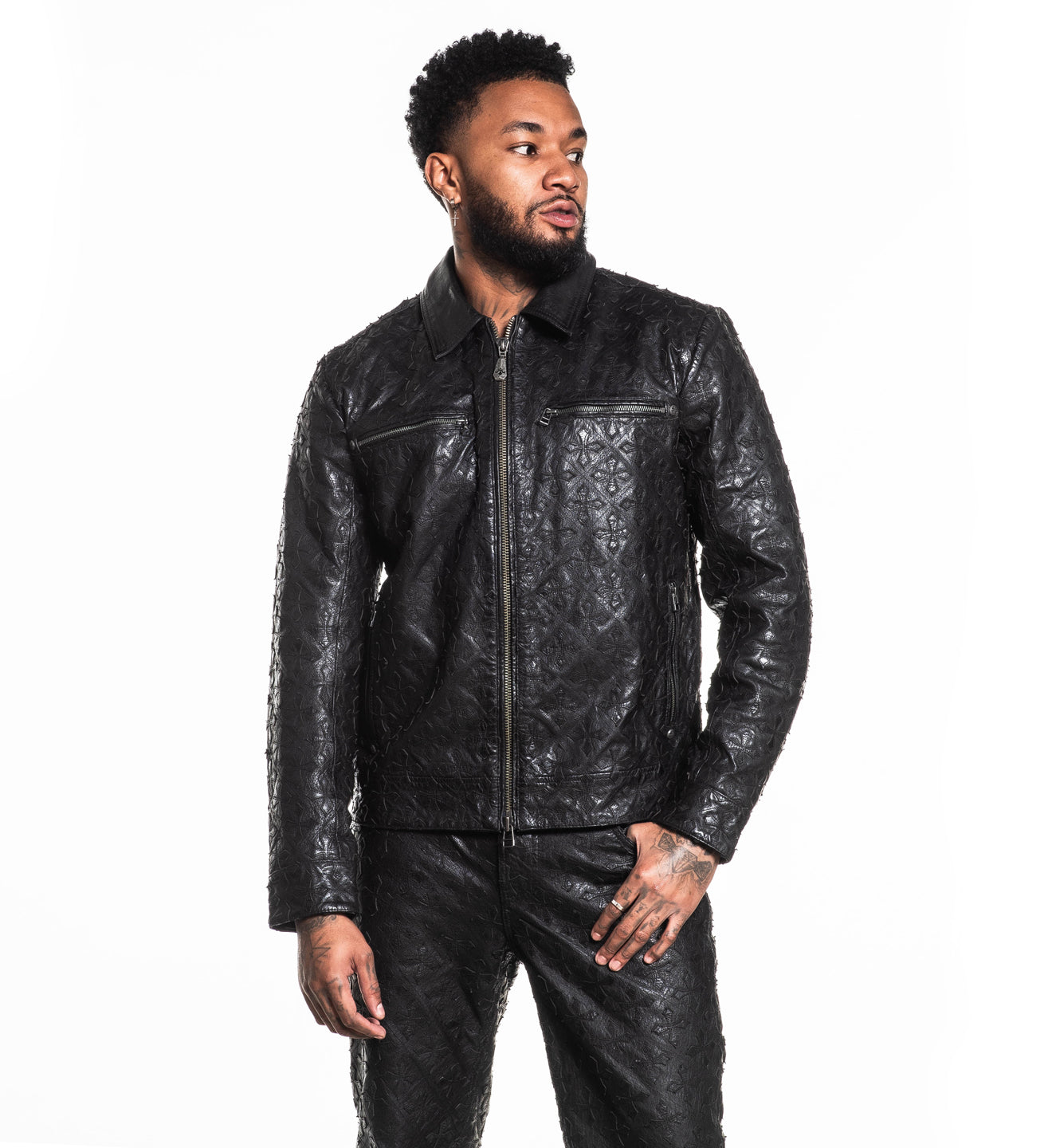 Quilted Cross Leather Jacket