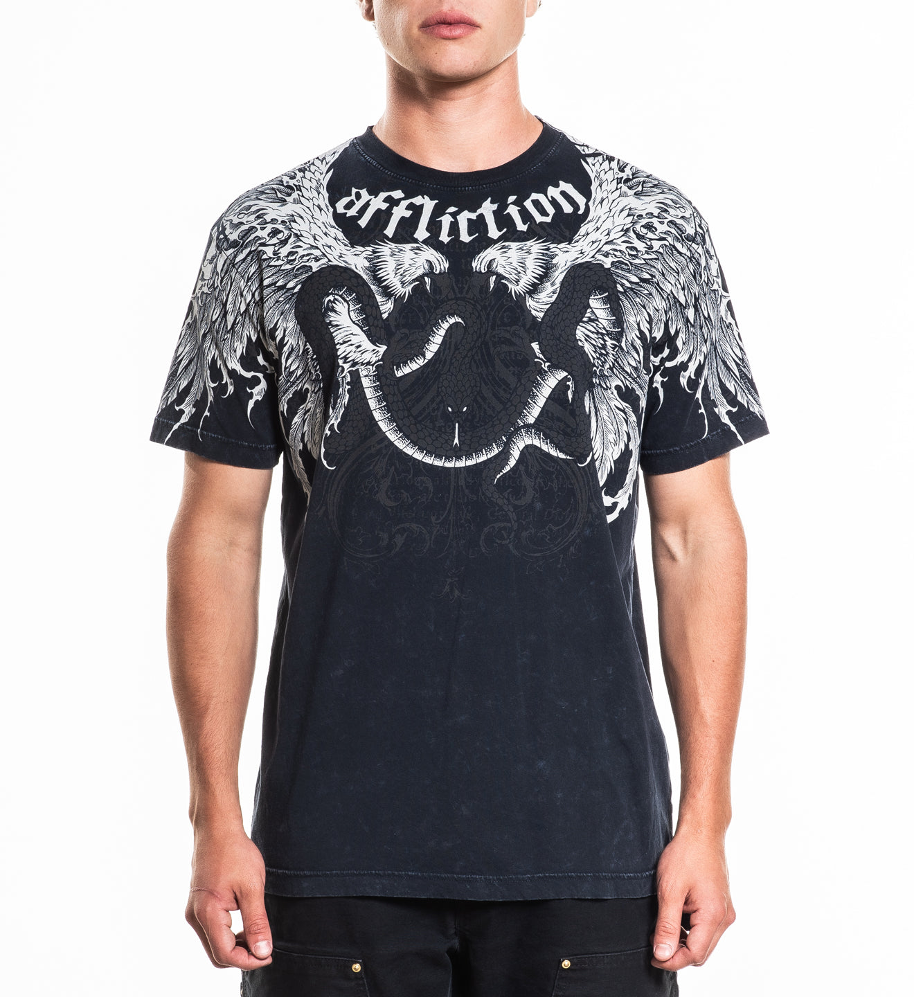 Affliction Men's T-Shirt - Vanish Black/Orange, 100% Cotton Regular Fit