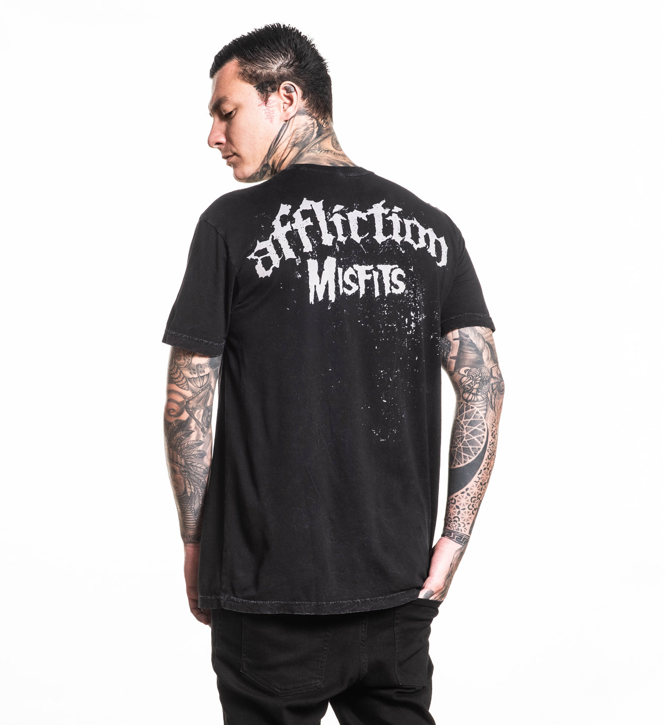 misfits dress shirt Affliction x Misfits Bat Black Wash 2fer Long Sleeve T-Shirt