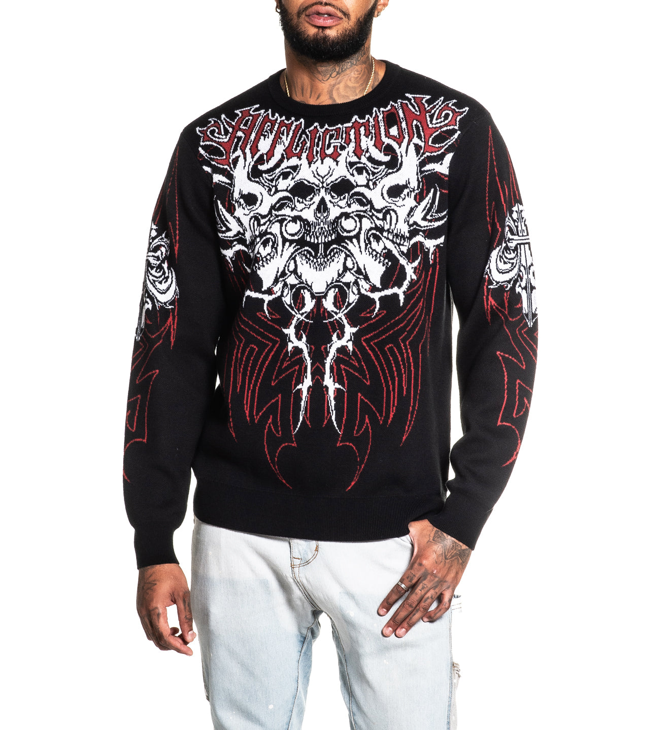 Archaic By Affliction Men's Long Sleeve Thermal Shirt - Uprising Row Biker Style, Black