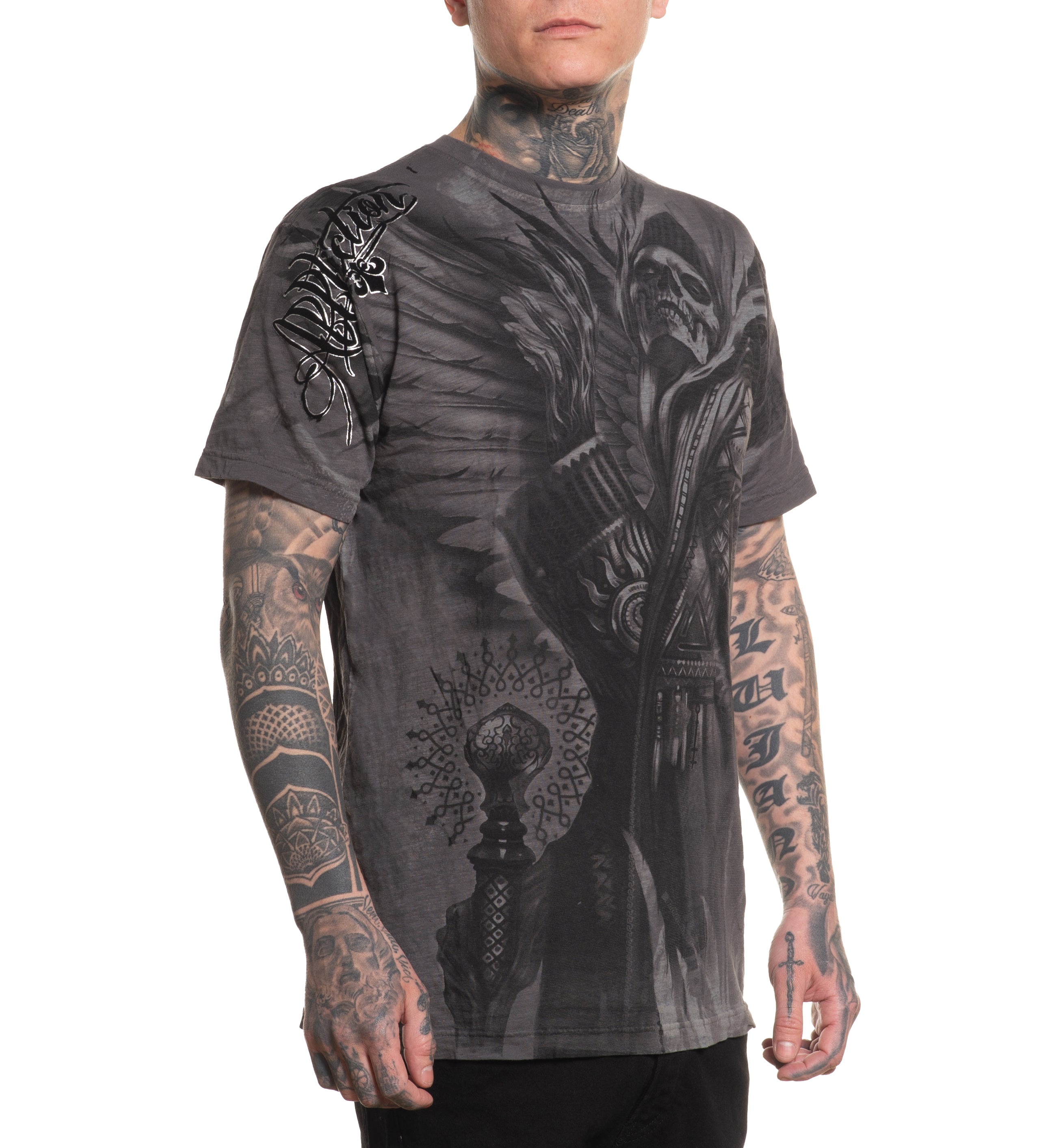 Affliction Men's T-Shirt - Vanish Black/Orange, 100% Cotton Regular Fit