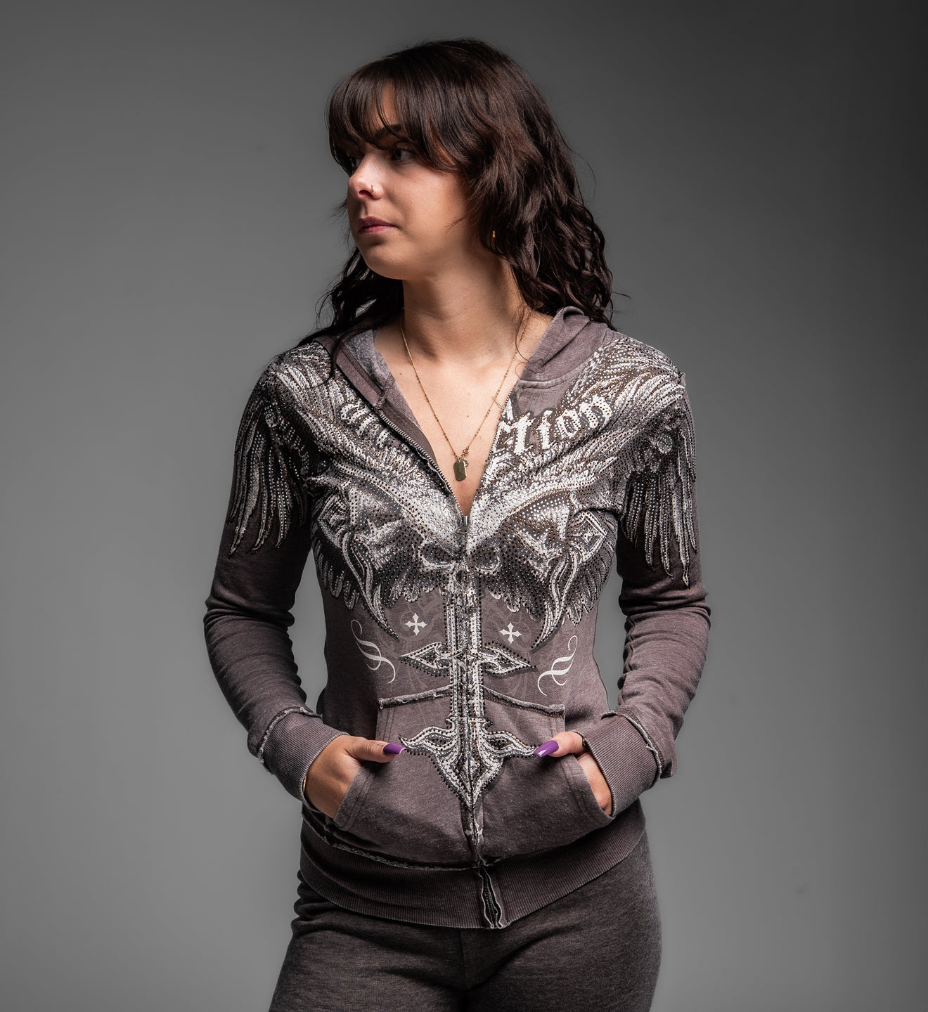 Death Eyes Burnout Zip-Up Hoodie