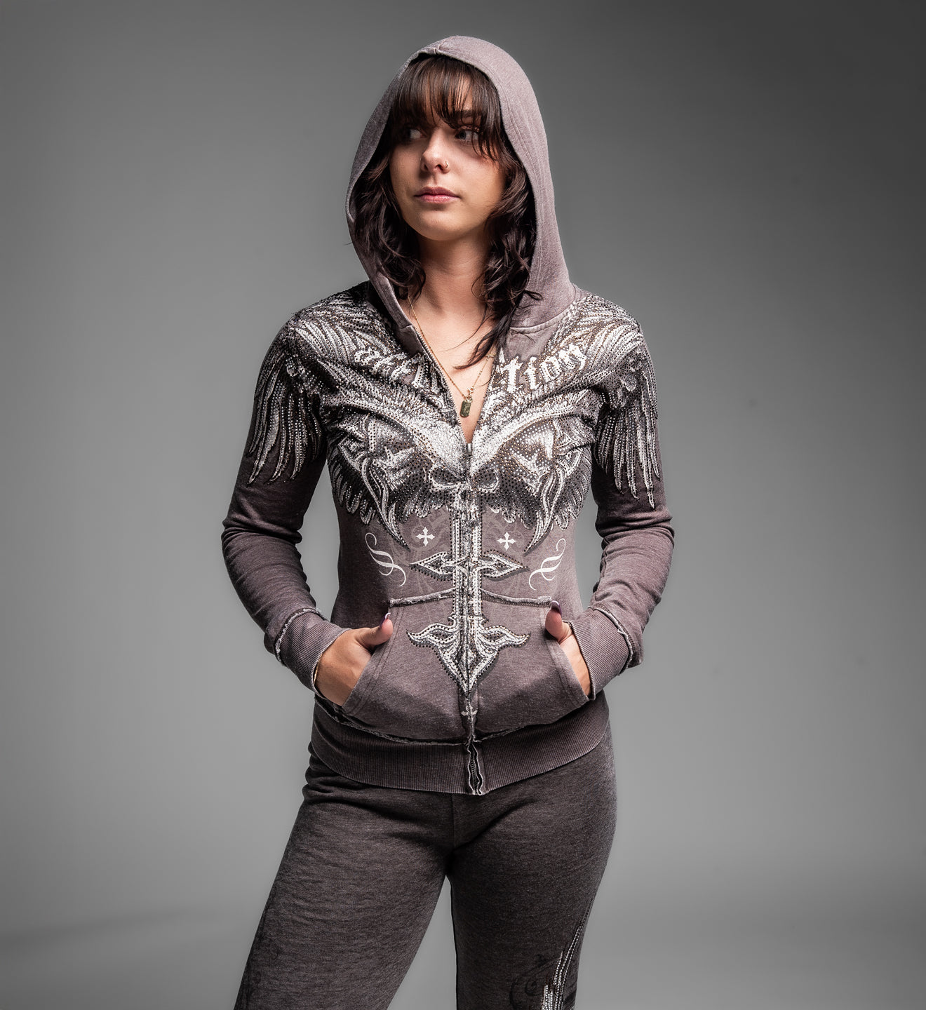 Death Eyes Burnout Zip-Up Hoodie