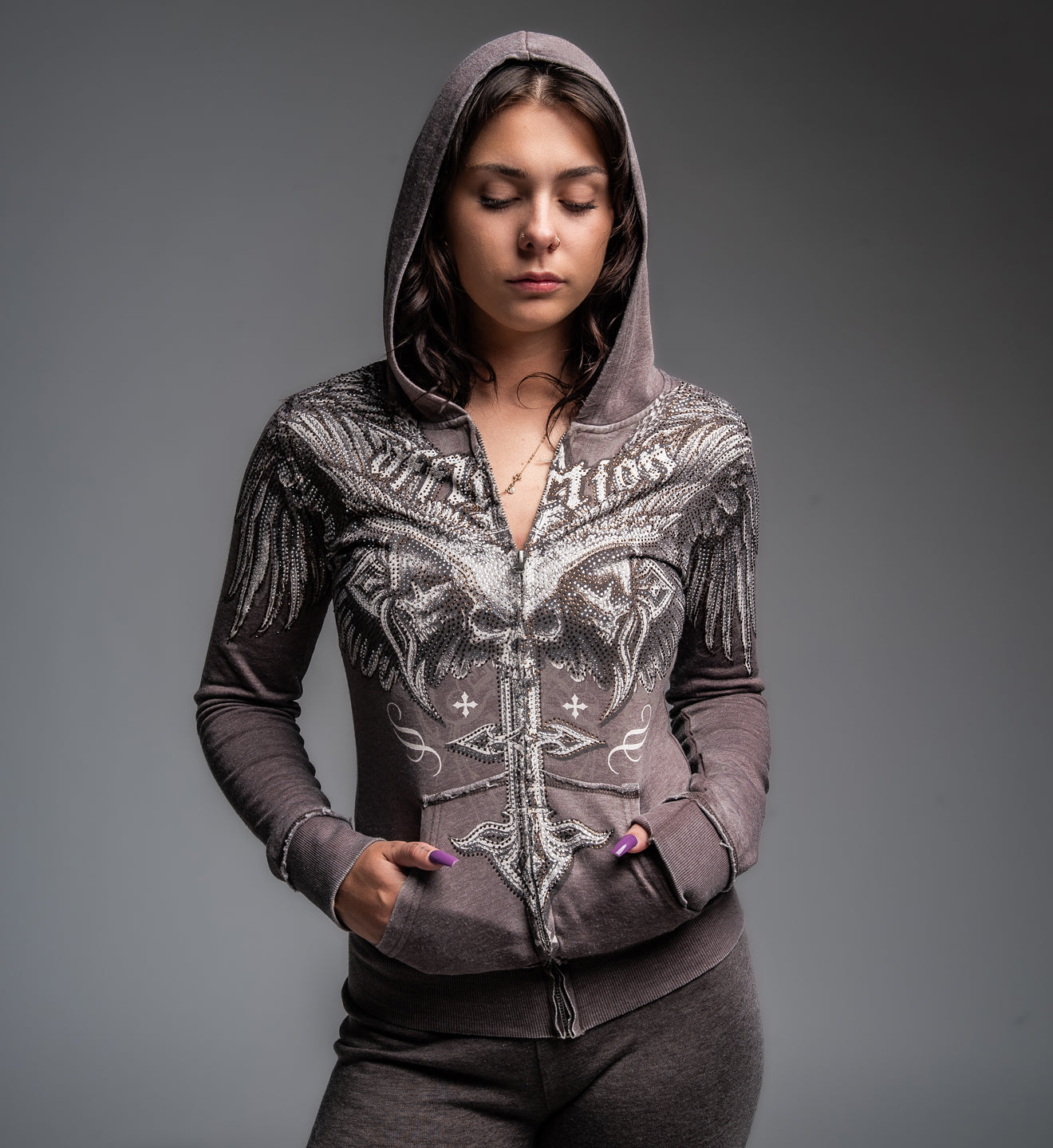 Death Eyes Burnout Zip-Up Hoodie