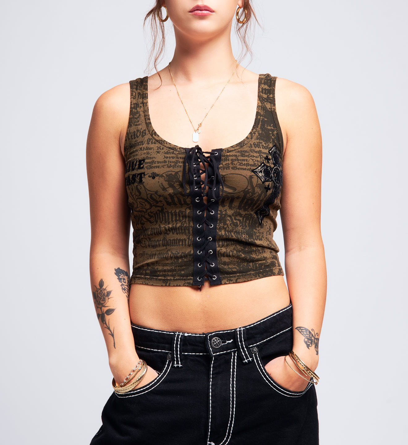 Crossed Lace Up Tank