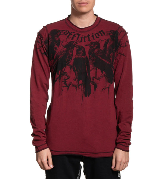 Auto Native Affliction 長袖 レッド　ロンT ブラック 長袖シャツ AFFLICTION ク*コ様 Reversible Long Thermal Wash Black & Red トップス