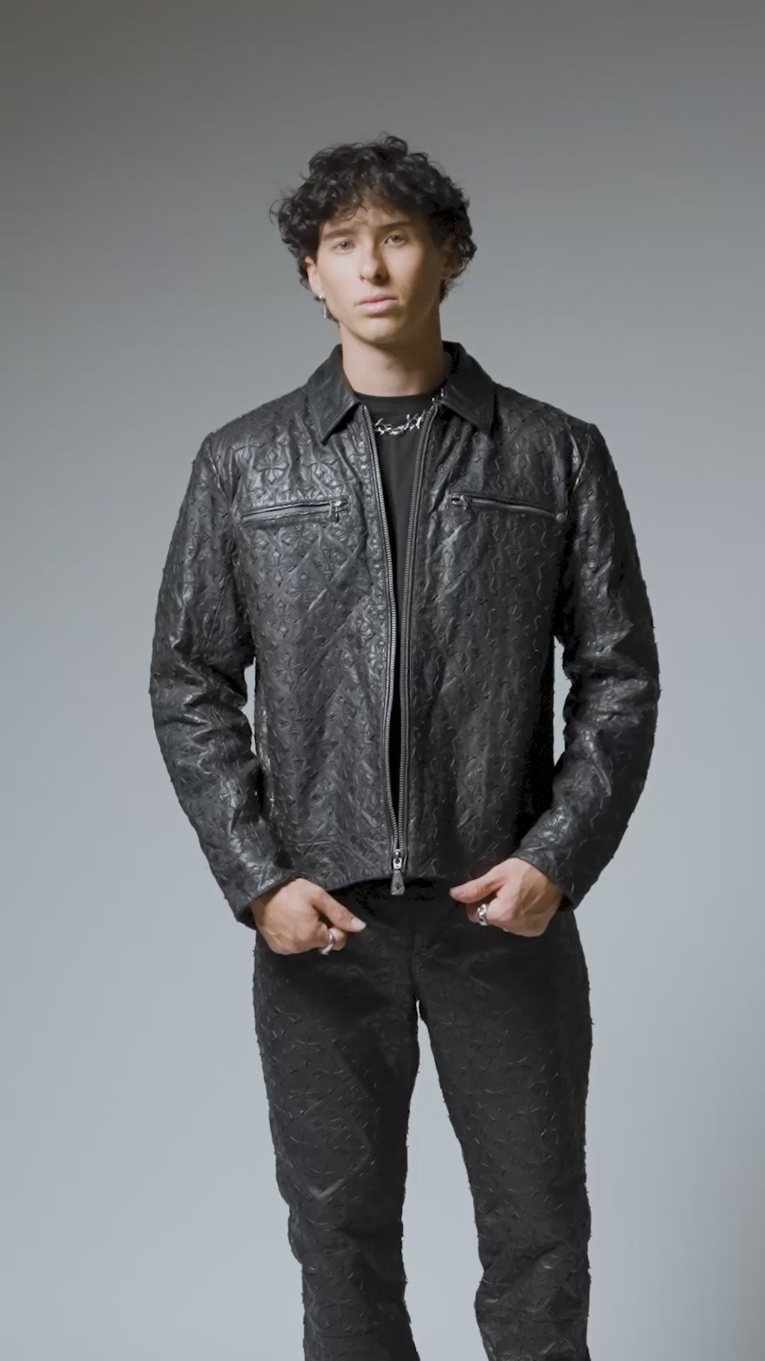 Quilted Cross Leather Jacket